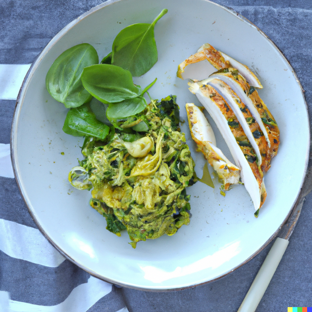Courgetti met Avocado Pesto en Gegrilde Kip